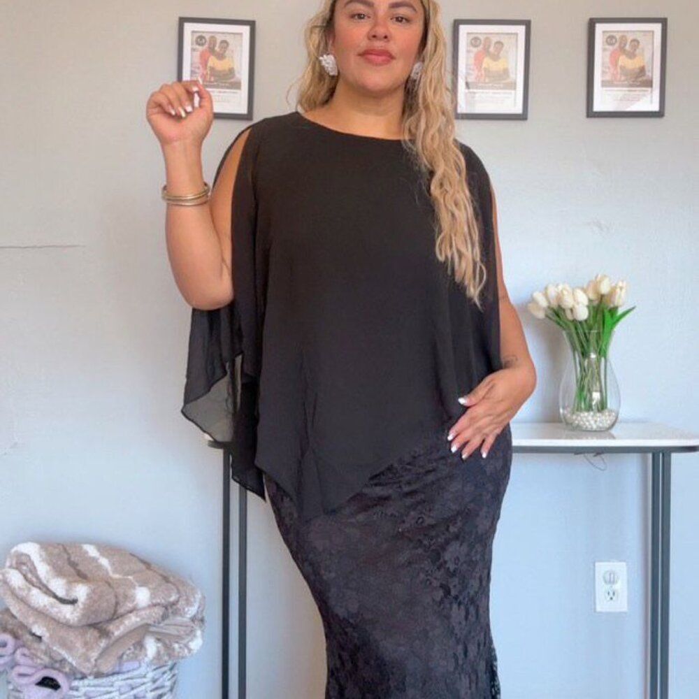 NEW 2026 Elegant black stretch lace maxi dress PLUS SIZE